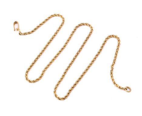 A twisted rope chain necklace, hook clasp fastening, yellow metal testing 21ct, overall length 49.5 cm, total weight of item 