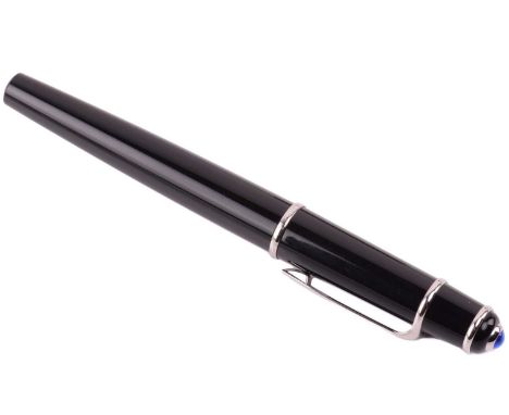 Cartier - a 'Diabolo de Cartier' rollerball pen, with white-tone finish trim details, sapphire blue resin cabochon cap, signe