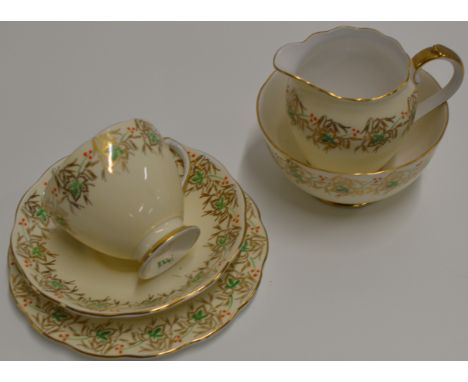 32 PIECES OF ROSLYN HAND PAINTED TEA WARE COMPRISING 6 CUPS, 11 SAUCERS, 12 PLATES, SUGAR, CREAM &amp; CAKE PLATE     