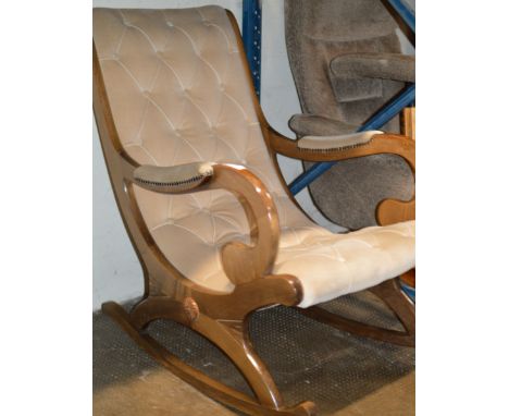 MAHOGANY FRAMED BUTTON BACK ROCKING CHAIR     