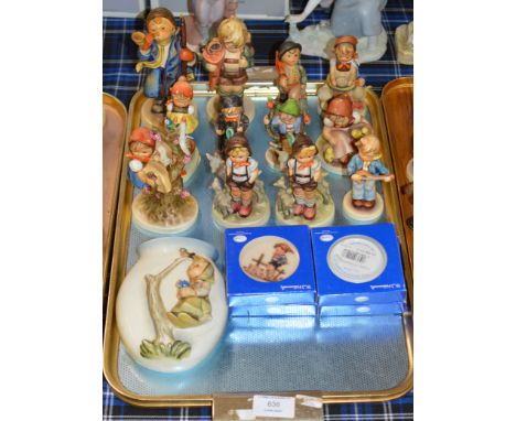 12 VARIOUS HUMMEL FIGURINE ORNAMENTS, 4 BOXED HUMMEL PLATES &amp; HUMMEL WALL POCKET     