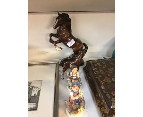 TWO HUMMEL FIGURES AND BESWICK HORSES. C3 CONDITION REPORT -  very good, no damage/restraiton, general wear to include dirt a
