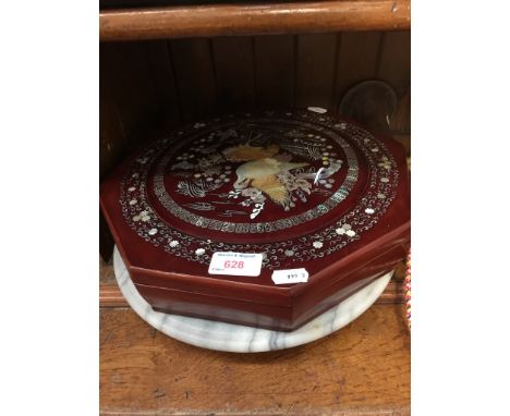 PEARL INLAID OCTAGONAL DISH AND MARBLE PLATE