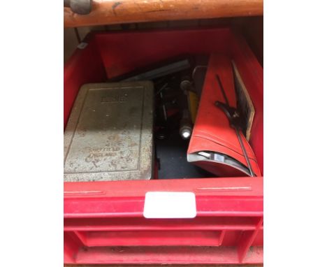 BOX OF MEASURING INSTRUMENTS & TOOLS