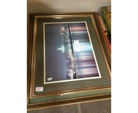 A SIGNED PRINT AFTER JAN PETERSON AND A PRINT OF THE LONDON SKY LINE. C1