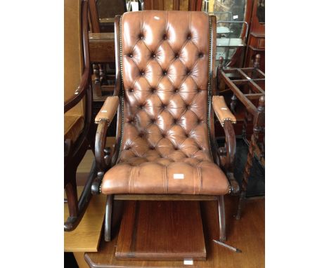 REPRO BUTTON LEATHER X FRAME ARMCHAIR. W60CM