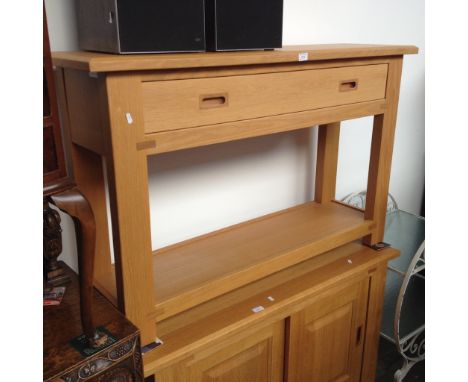 MODERN LIGHT OAK SIDE TABLE WITH A DRAWERS BY ERNEST MENARD. WIDTH 129.5CM DEPTH 35CM & HEIGHT 80CM