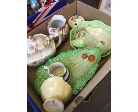 A BOX INCLUDING CARLTONWARE SALAD LEAF CHINA ETC. T3