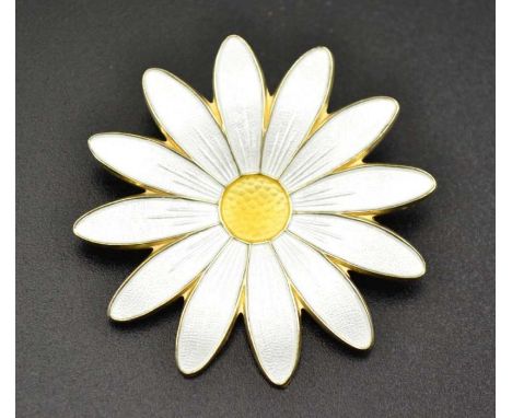 An Aksel Holmsen Norwegian silver gilt &amp; enamel Daisy brooch, stamped 'Norway Sterling 925 S', 5cm dia, 16g