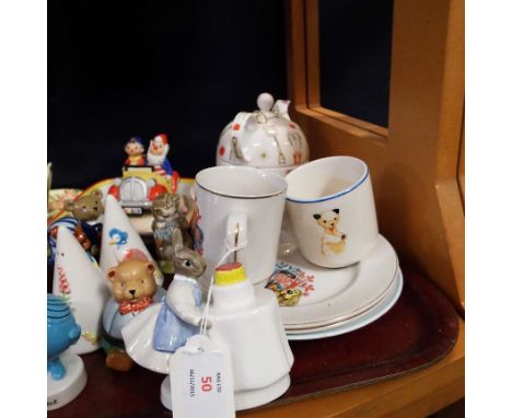 A mixed selection of china to include Royal Worcester 'Noddy' dish, 'Magic Roundabout' plates and mugs, Beswick cats etc