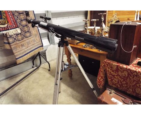 A Bresser 'Classic Line' refractor telescope with 2x Barlow lens on tripod base, with some accessories