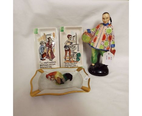 A mixed selection to include 1950's Alton Staffordshire figure of a Chinese man holding lantern, two 1960's/70's comical chin