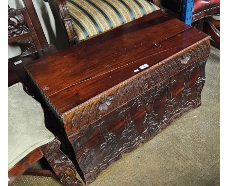 CARVED MAHOGANY 3 DIVISION TRUNK     