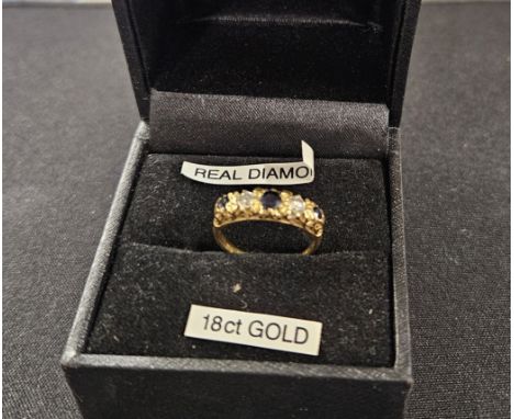 LADIES 18 CARAT GOLD STONE SET RING WITH 2 DIAMONDS, WEIGHT APPROX 3.3 GRAMS