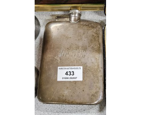 SHEFFIELD SILVER TWIST LOCK TOP SPIRIT FLASK, WEIGHT APPROX 259.4 GRAMS