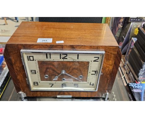WALNUT CASED ART DECO MANTLE CLOCK     