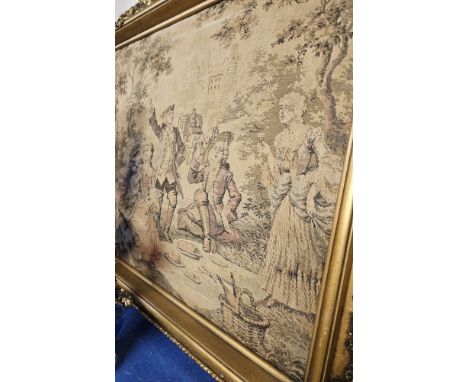GILT FRAMED 18TH CENTURY STYLE TAPESTRY PANEL     