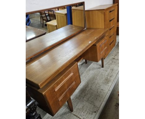 4 PIECE GPLAN TEAK MID CENTURY BEDROOM SUITE COMPRISING DRESSING TABLE, CHEST OF 5 DRAWERS, CONTINENTAL 2 DRAWER HEADBOARD &a