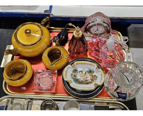 WATERFORD CRYSTAL MANTLE CLOCK, SADLER TEAPOT SUGAR &amp; CREAM, ASHTRAY, STUART CRYSTAL VASE, CAPODIMONTE DISH, NORITAKE PLA