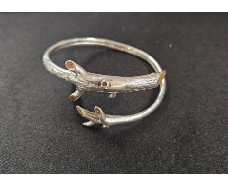 SILVER MODERNIST TREE BARK STYLE BANGLE, WEIGHT APPROX 28.7 GRAMS