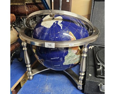 SEMI PRECIOUS WORLD GLOBE WITH STAND     