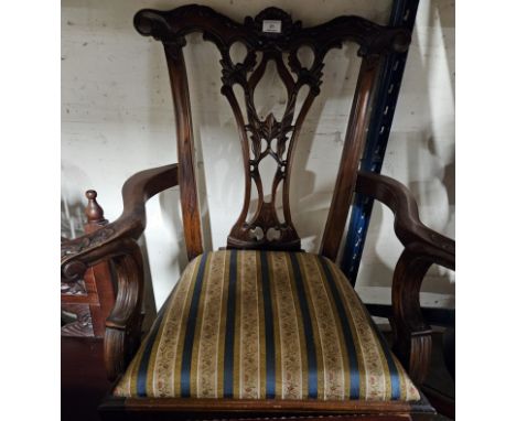 MAHOGANY FRAMED CHIPPENDALE STYLE ARMCHAIR     