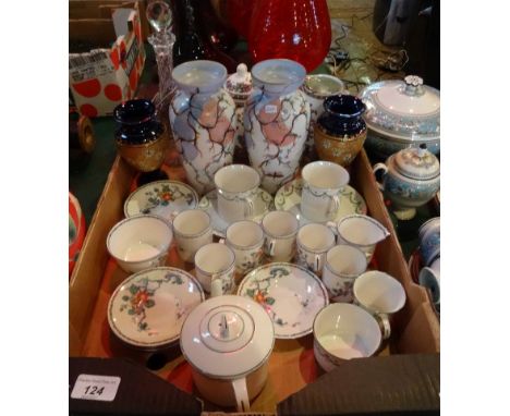 A box containing a quantity of ceramics and glass, to include: a Shelley part-coffee service, a pair of Royal Doulton vases, 
