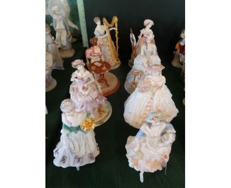A collection of eight ceramic figurines, to include: four Royal Worcester examples, three Coalport and one other. Condition R