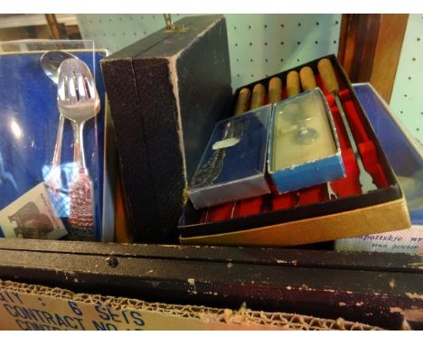 A box containing a large quantity of silver plated and other flatware, many in original boxes.