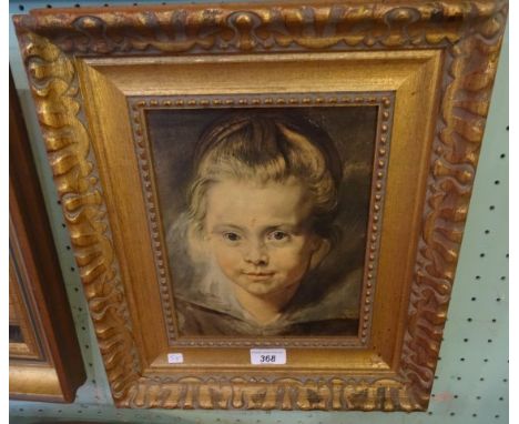 A head and shoulders portrait of a child, print (24cm x 18cm), in a gilt frame.