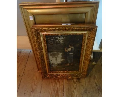 A gilt framed oil, monogrammed B. G., a young fisherman, together with a seascape watercolour, T. Pyne and a portrait of two 