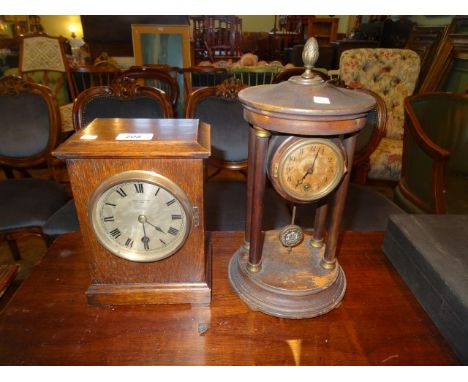 An oak cased mantel clock, the silvered dial signed Henry Lee & Sons, Hull, together with a further clock.