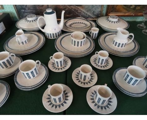 A Royal Doulton Moonstone pattern (TC1023) part-dinner service, comprising: two covered tureens, oval serving dishes, dinner 
