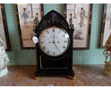A late Victorian ebonised cased mantle clock, having a repeating eight day movement, signed M. Hart & Son, London, the case h