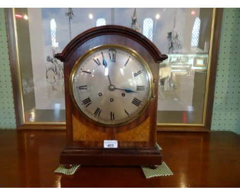 A 20th century domed top mantle clock, the chiming movement signed Gustav Becker, Frieburg, the silvered dial bearing Roman n