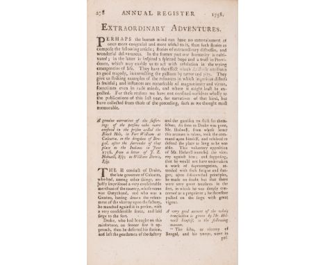 NO RESERVE World.- The Annual Register... of the year 1758, third edition, ink ownership inscription to title, a few ff. work