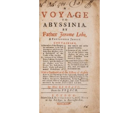 Africa.- Ethiopia.- Lobo (Jerome) A Voyage to Abyssinia, first English edition, title in red and black, previous owner's ink 