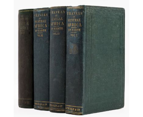 Africa.- Barth (Henry) Travels and Discoveries in North and Central Africa, 4 vol. only (of 5), first edition, lacking vol. 5