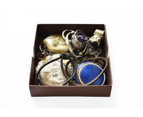 A Small Quantity of Jewellery, including a silver Charles Horner brooch, measures 2.5cm by 1.8cm; a crescent brooch, stamped 