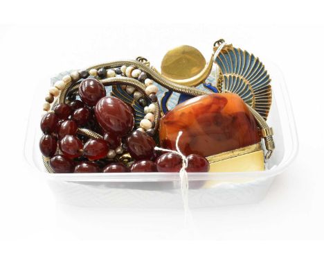 A Quantity of Costume Jewellery, including a large scarab necklace, stamped to the reverse Thomas Fattorini Ltd, Regent Stree