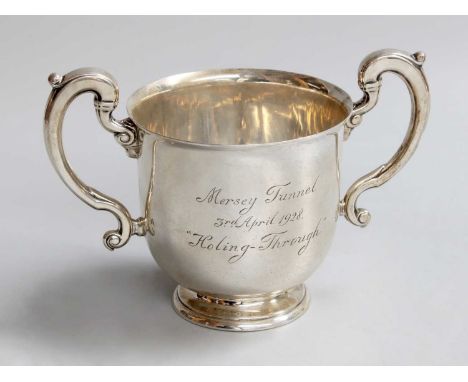 A George V Silver Two-Handled Cup, by Adie Brothers Ltd., Birmingham, 1927, tapering cylindrical and on spreading base, with 