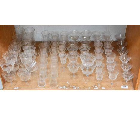 An Assembled Suite of Edwardian Pall Mall Glassware, 'Lady Hamilton' pattern (one shelf) 