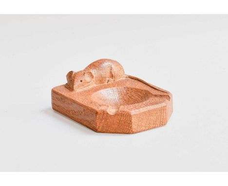 Workshop of Robert Mouseman Thompson (Kilburn): An English Oak Ashtray, of standard rectangular form, with carved mouse trade