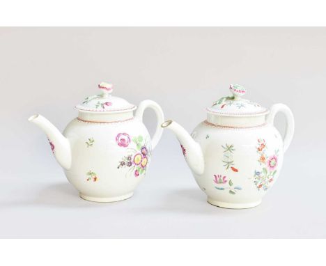 A Worcester Porcelain Teapot and Cover, circa 1765, with floral knop, painted in ''Harvest Bug'' pallete with flowers, 13cm h