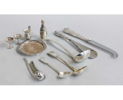 A Collection of Assorted Silver, including a miniature toy drinks set, comprising a circular tray, a champagne bottle, a jug 