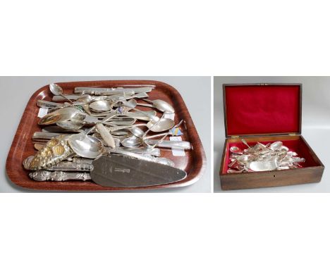 A Collection of Assorted George III and Later Silver Flatware, various patterns, some with enamel decoration and others with 