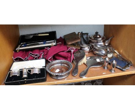 A Collection of Assorted Silver and Silver Plate, the silver including a dressing-table set; a cased condiment-set; a pair of