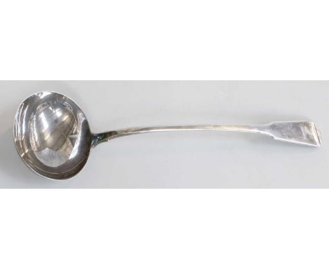 A George III Silver Soup-Ladle, by Solomon Hougham, London, 1814, Fiddle pattern, with oval bowl, engraved with a crest, 33cm