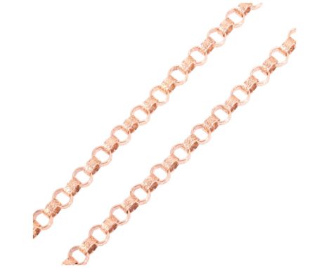 A Vintage 9ct rose gold belcher link chain necklace, maker GJ, London 1988, in the Victorian style, foliate engraved decorati
