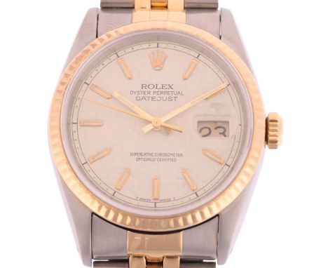 ROLEX - a bi-metal 'Jubilee' Oyster Perpetual Datejust automatic calendar bracelet watch, ref. 16233, circa 1991, cream Rolex